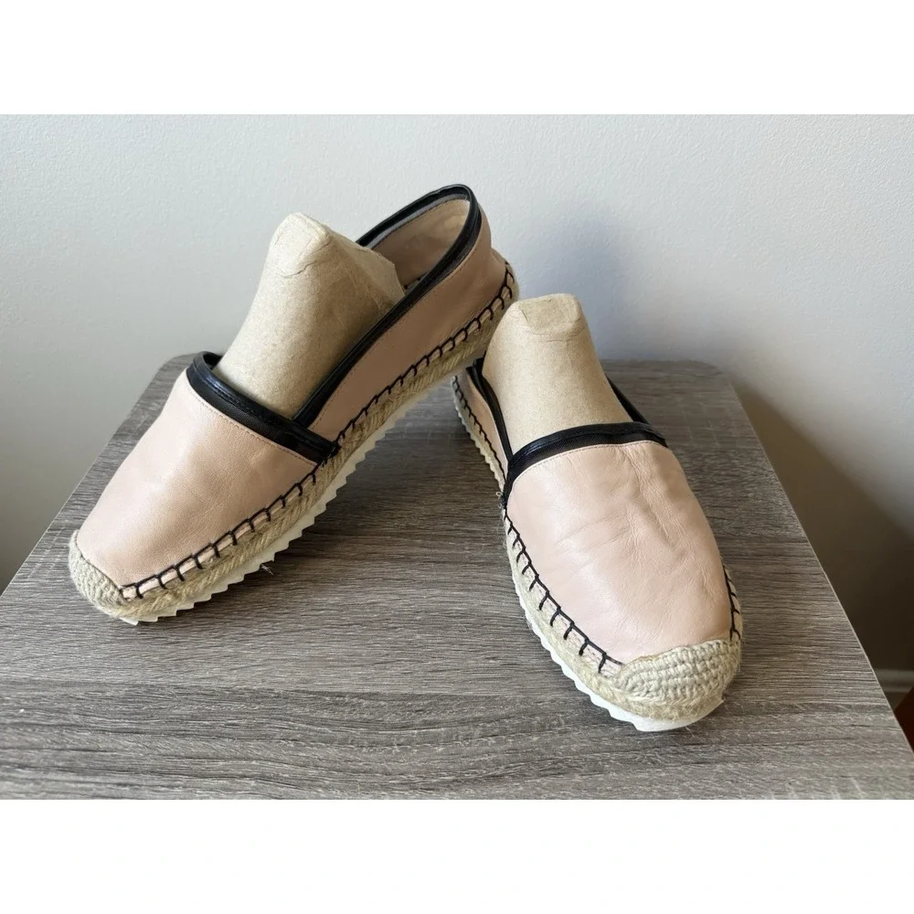 Karl Lagerfeld Alaine‎ Leather Espadrilles Slip On Comfort Shoes Pink/Beige Sz 8